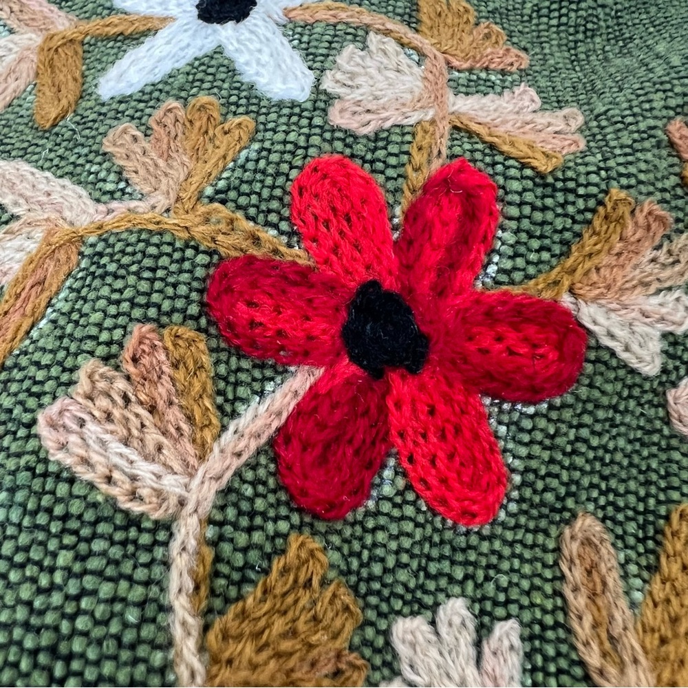 Boho Drawstring Tote Bag Embroidered Flowers Made in Nepal - Picture 11 of 11